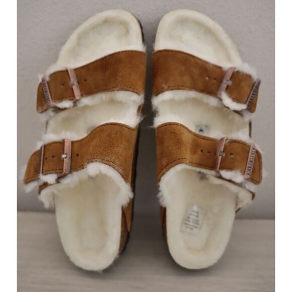 Birkenstock Women's 9 Men's 7 Mink Brown Arizona Shearling Suede Sandals - Picture 2 of 15